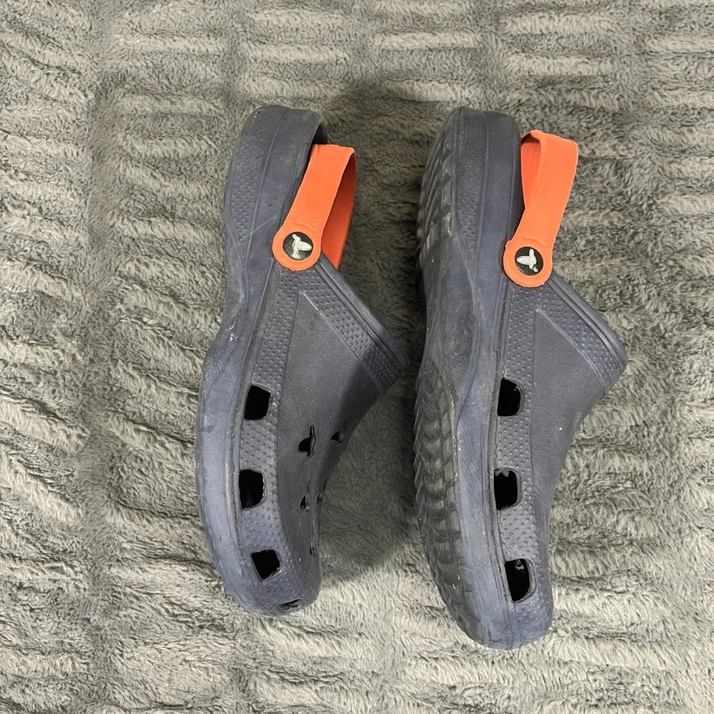 Birddogs Mens Clog Sandals Navy Blue Orange Strap Bird Cutouts Size 11 EU 45‎